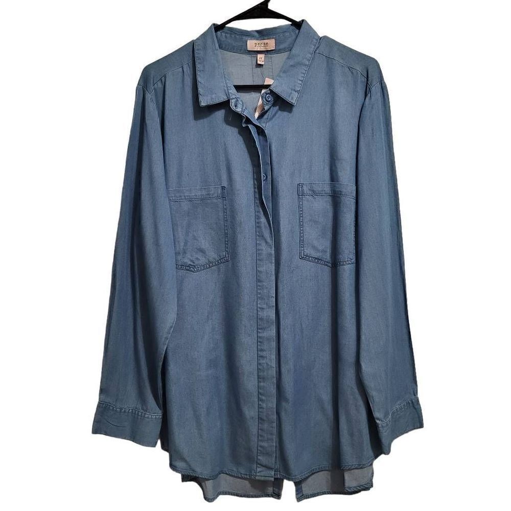 Per se denim Chambray Button Down Shirt sz 1X